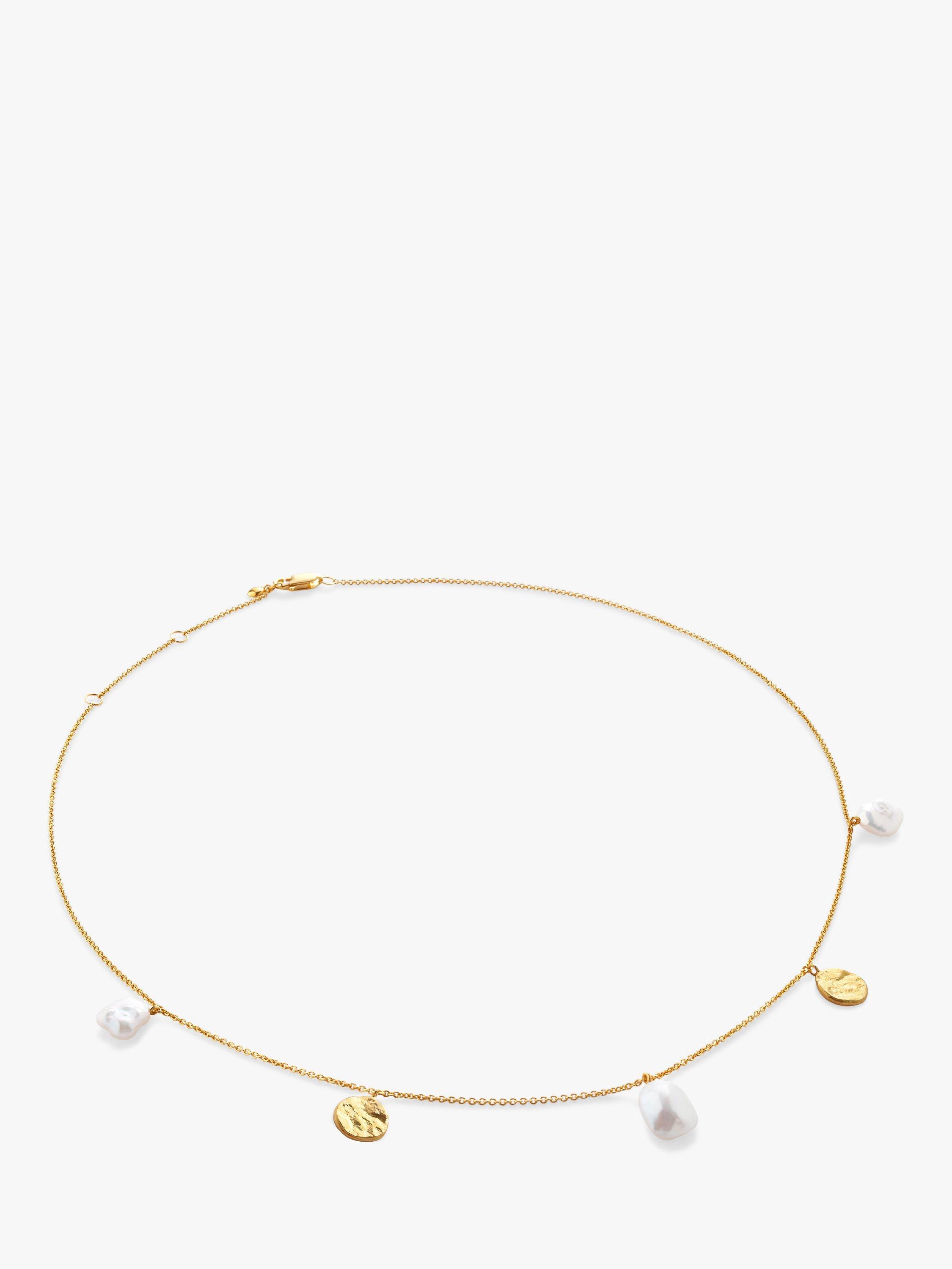 Product image 1 of 4, which shows Monica Vinader Capri Pearl Drop Station Necklace, Gold