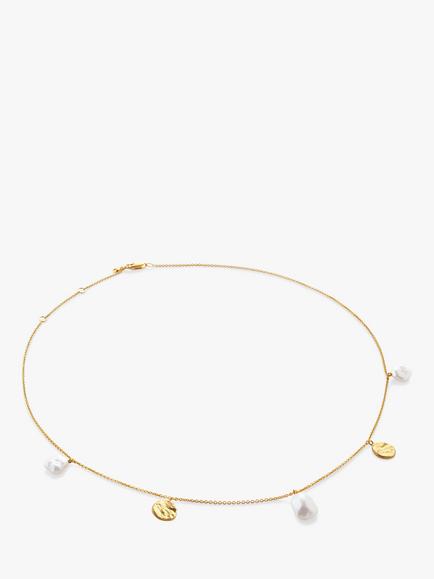 Monica Vinader Capri Pearl Drop Station Necklace, Gold, Gold