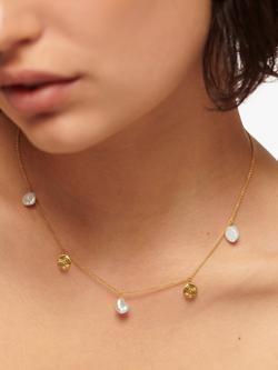 Monica Vinader Capri Pearl Drop Station Necklace, Gold - view 2, Gold