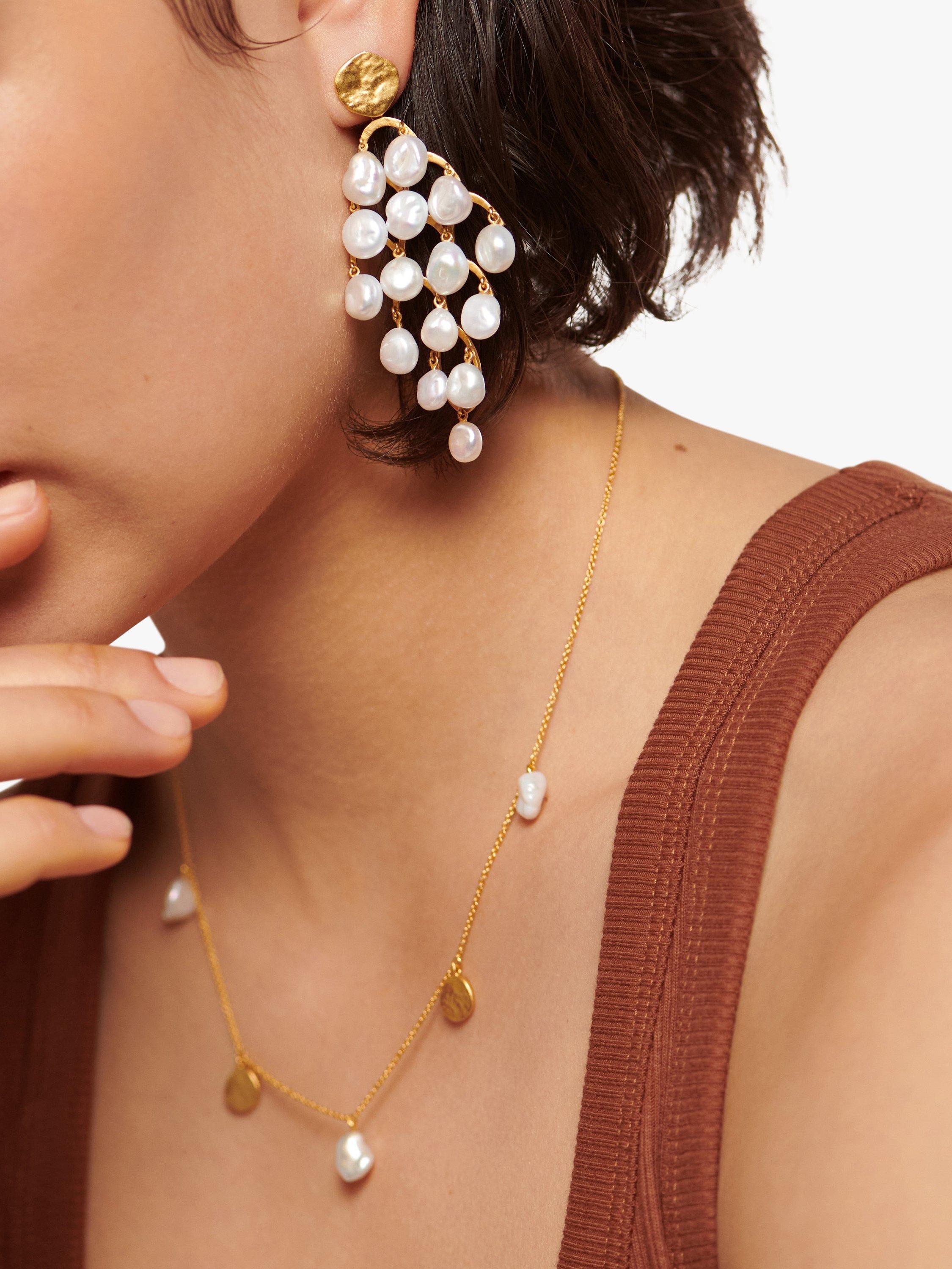 Product image 3 of 4, which shows Monica Vinader Capri Pearl Drop Station Necklace, Gold