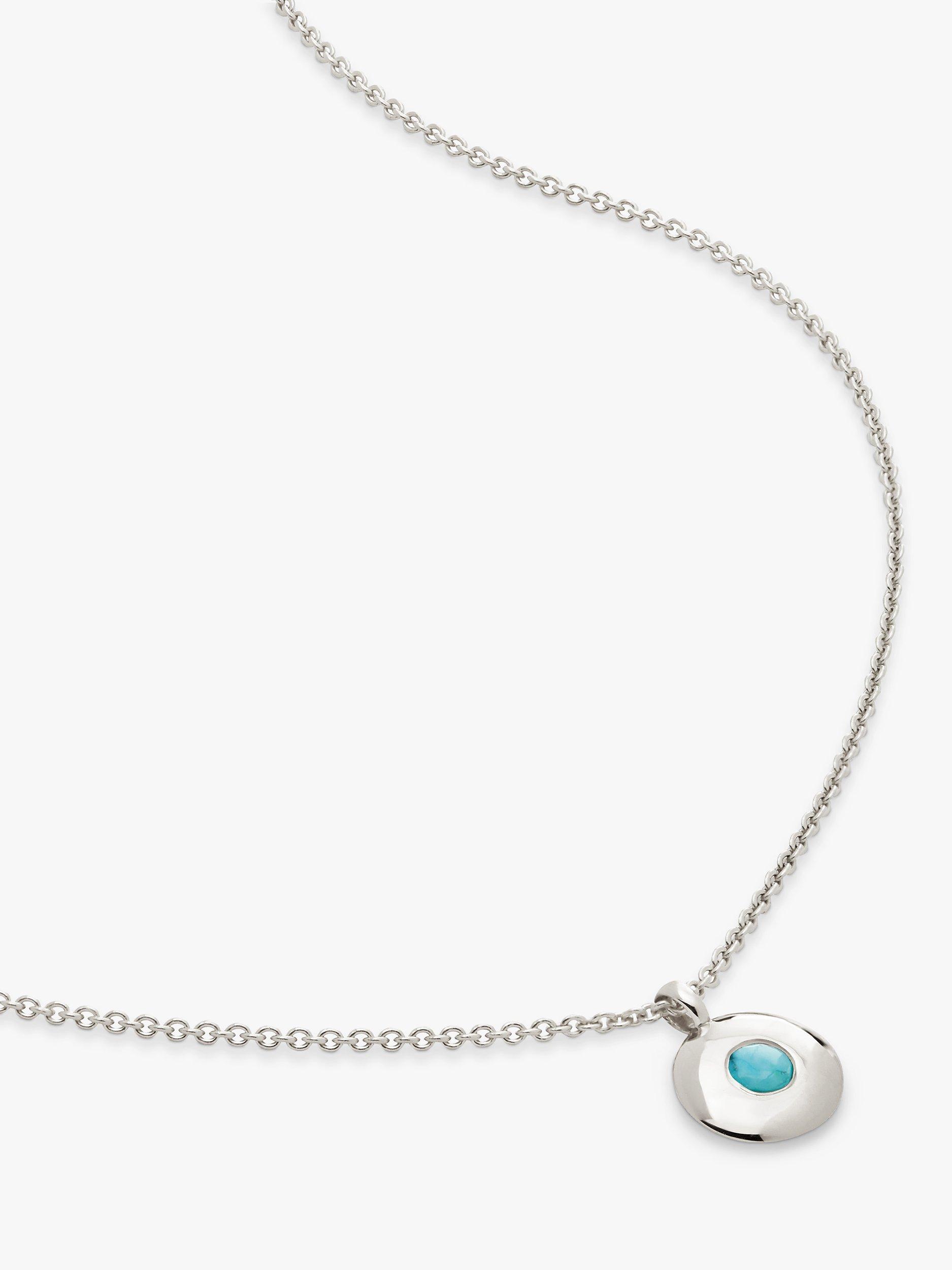 Product image 1 of 4, which shows Monica Vinader Birthstone Round Pendant Necklace, December/Turquoise