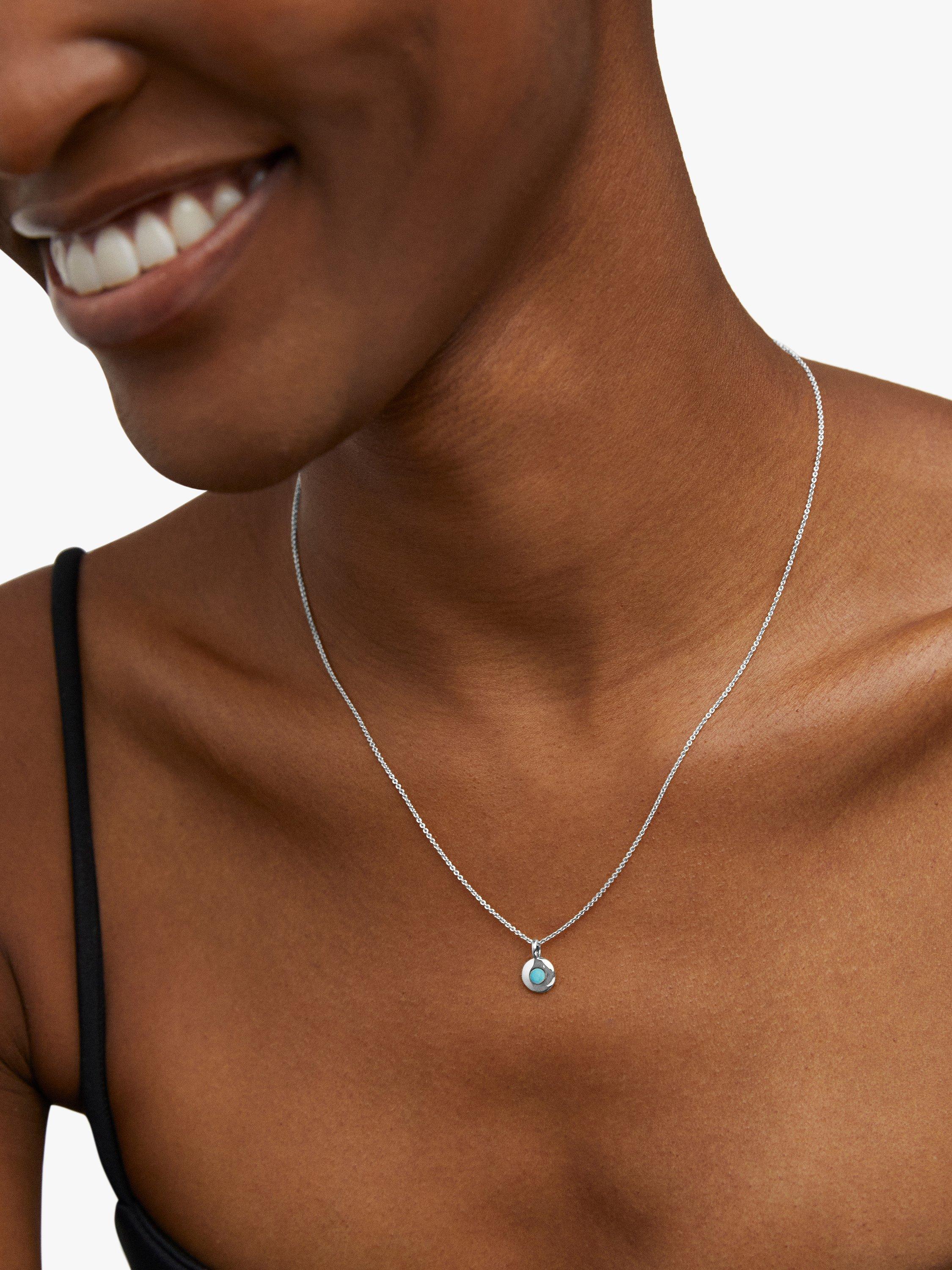 Product image 3 of 4, which shows Monica Vinader Birthstone Round Pendant Necklace, December/Turquoise