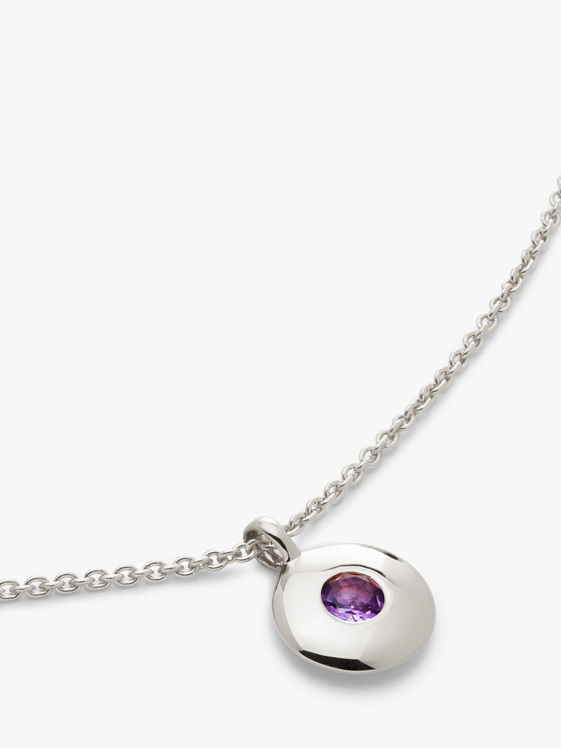 Product image 2 of 4, which shows Monica Vinader Birthstone Round Pendant Necklace, February/Amethyst