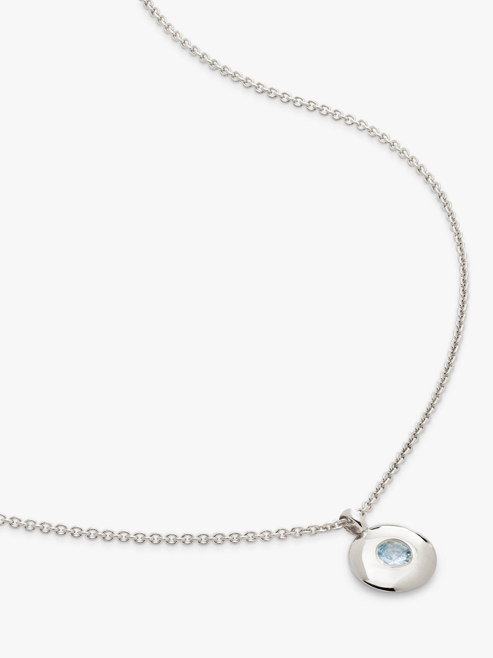 Product image 1 of 4, which shows Monica Vinader Birthstone Round Pendant Necklace, March/Aquamarine