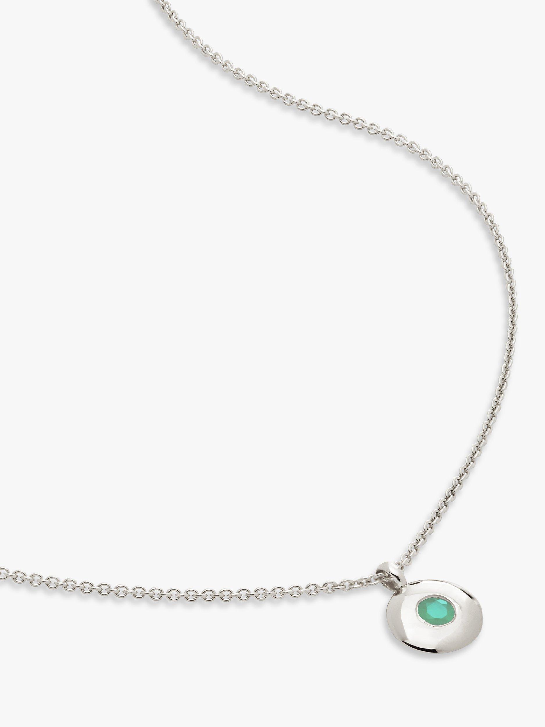Product image 1 of 4, which shows Monica Vinader Birthstone Round Pendant Necklace, May/Emerald