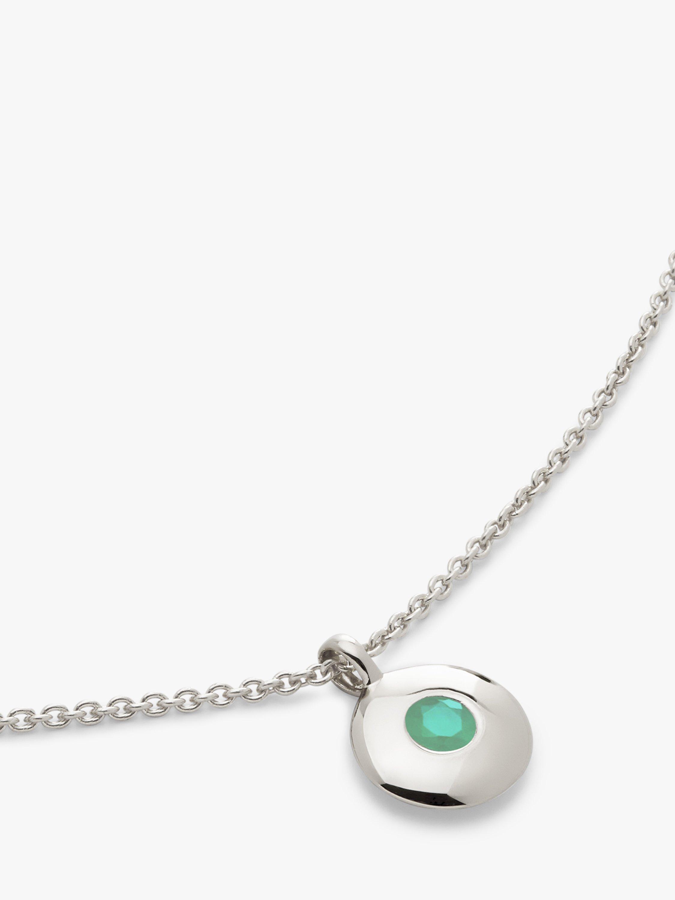 Product image 2 of 4, which shows Monica Vinader Birthstone Round Pendant Necklace, May/Emerald