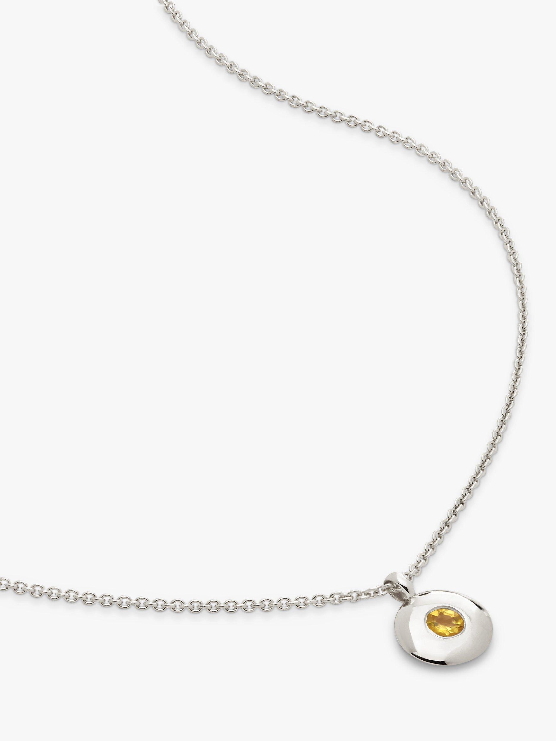 Product image 1 of 4, which shows Monica Vinader Birthstone Round Pendant Necklace, November/Citrine
