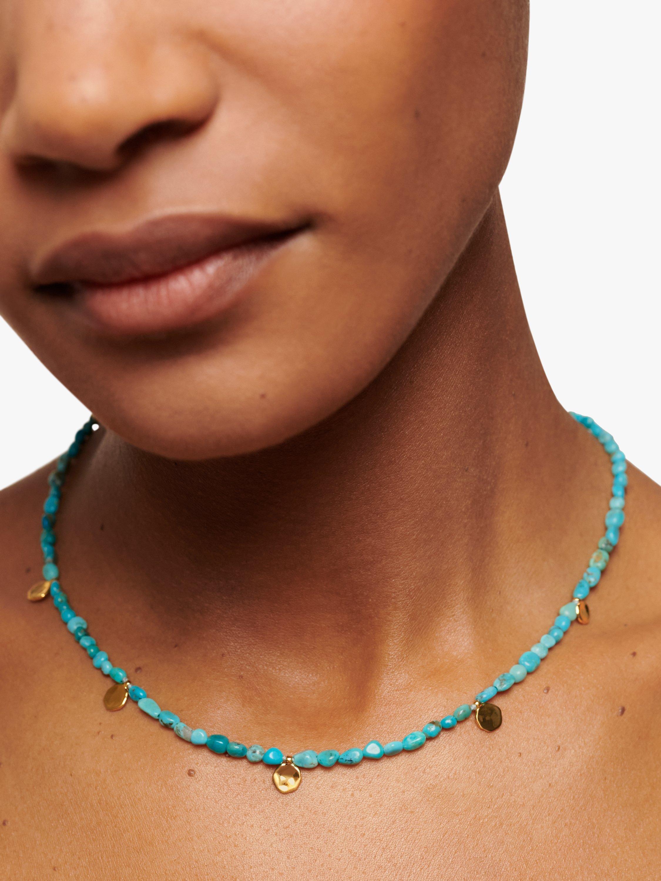Product image 3 of 4, which shows Monica Vinader Rio Turquoise Beaded Necklace, Gold