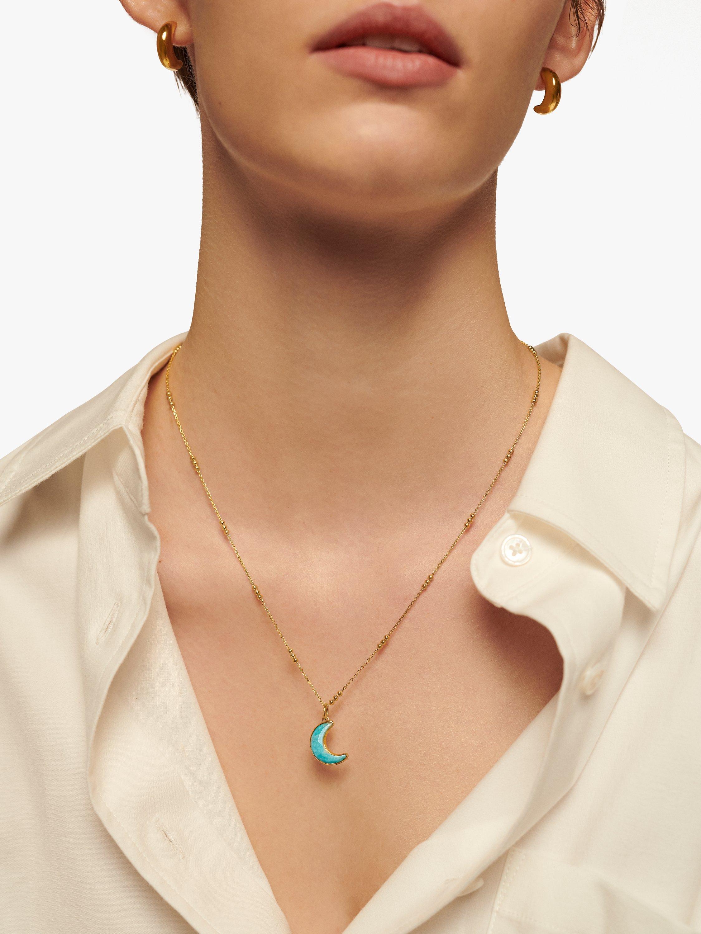 Product image 2 of 3, which shows Monica Vinader Crescent Moon Amazonite Pendant Charm, Gold