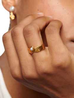 Monica Vinader Capri Button Pearl Stacking Ring - view 2, Gold