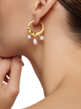 Monica Vinader Capri Gold Vermeil Baroque Pearl Medium Hoop Earrings