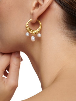 Monica Vinader Capri Gold Vermeil Baroque Pearl Medium Hoop Earrings - view 2, Gold