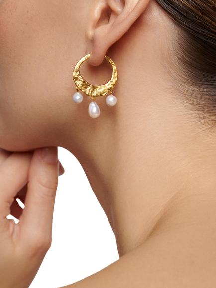 Monica Vinader Capri Gold Vermeil Baroque Pearl Medium Hoop Earrings - view 2, Gold