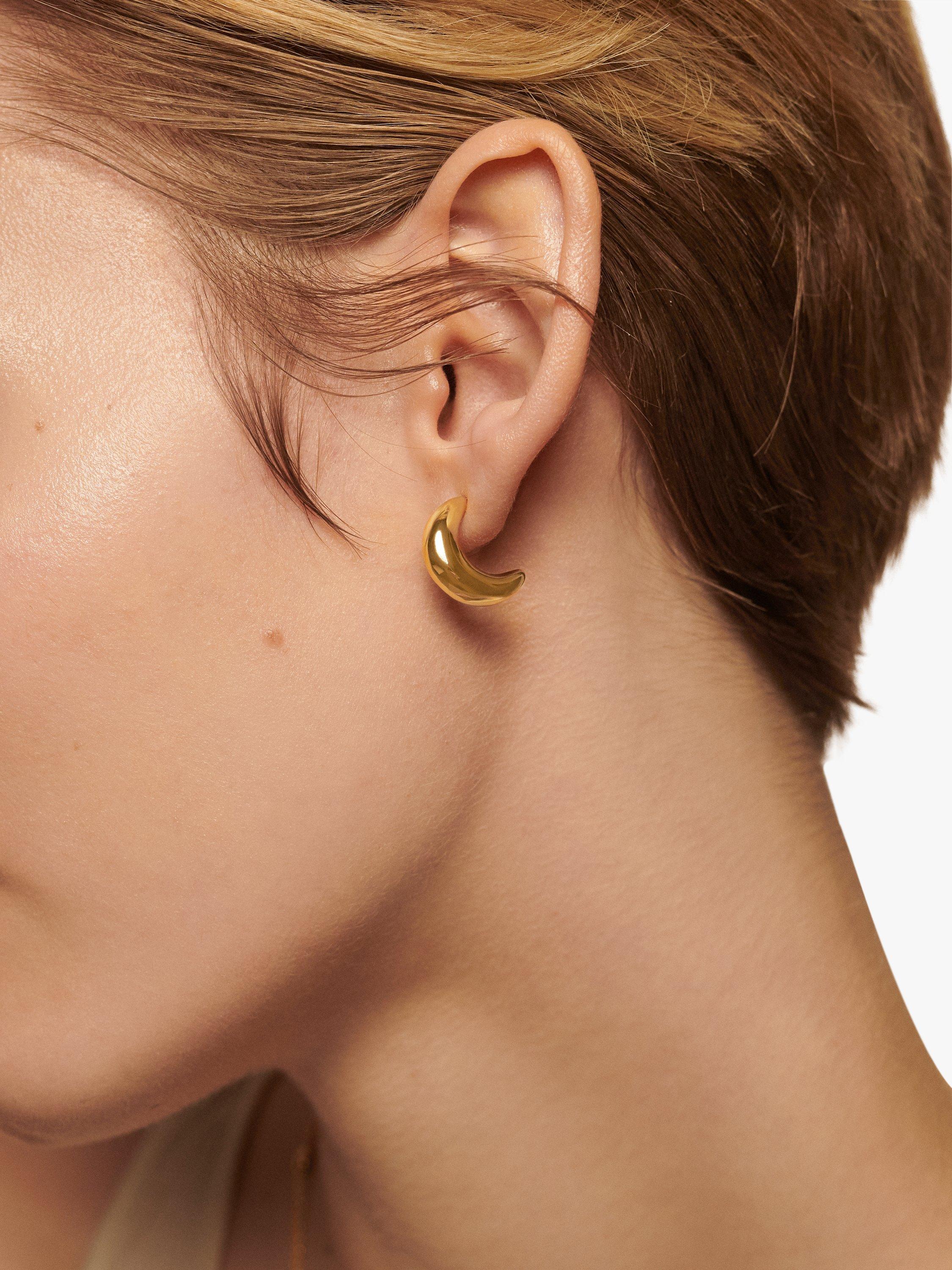 Product image 2 of 4, which shows Monica Vinader Crescent Moon Demi-Hoop Earrings, Gold