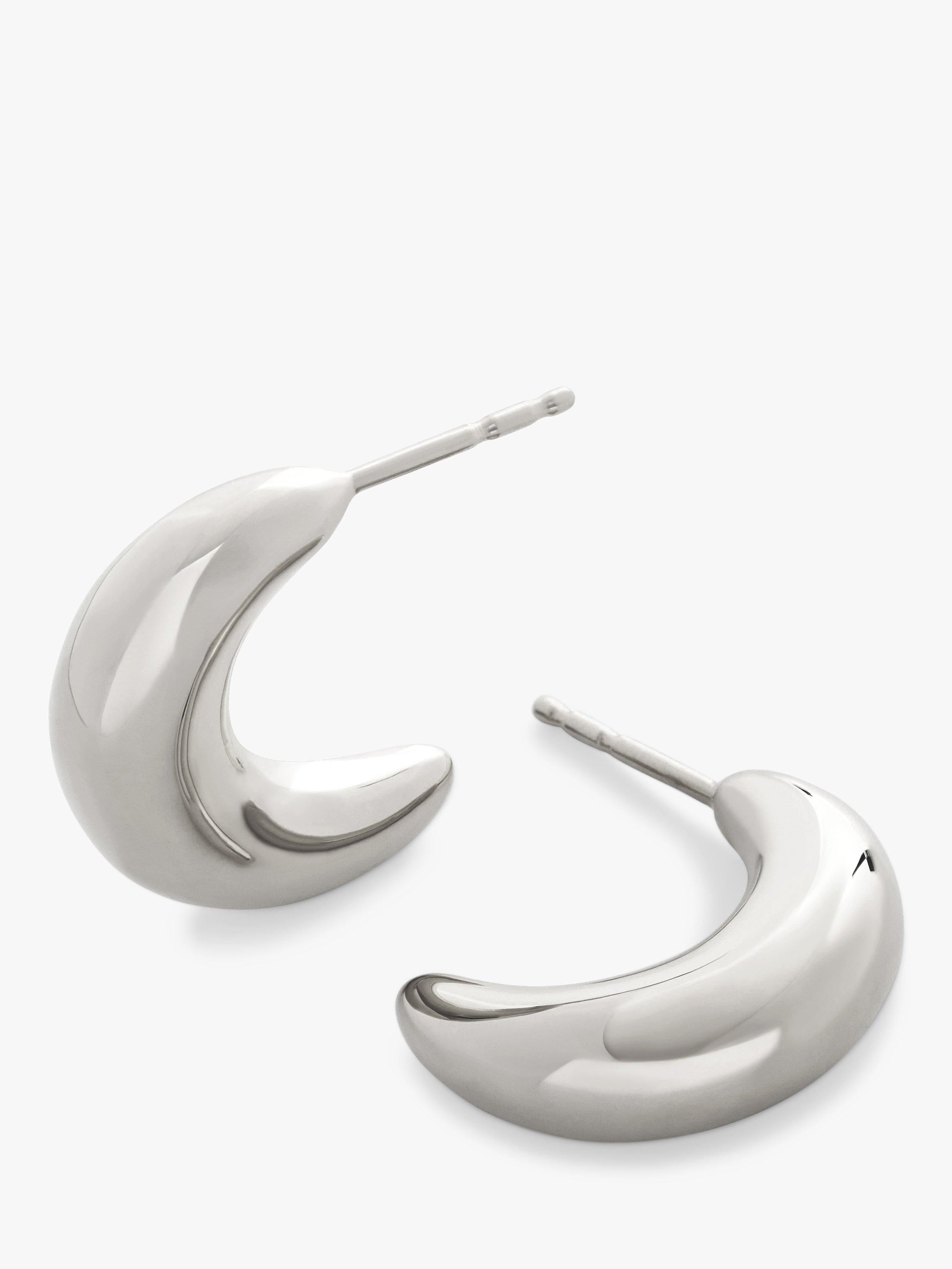 Product image 1 of 3, which shows Monica Vinader Crescent Moon Medium Earrings, Silver