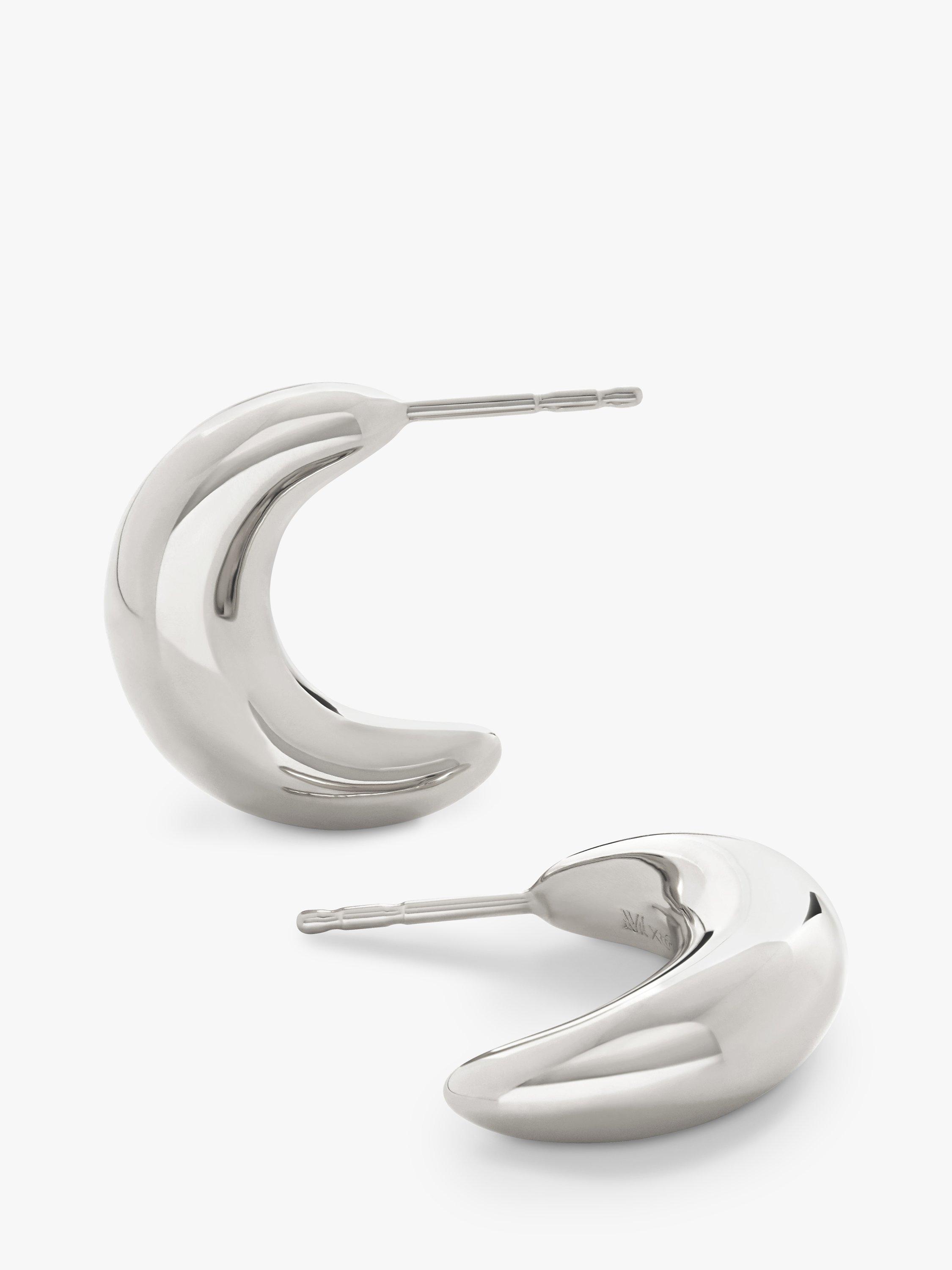 Product image 2 of 3, which shows Monica Vinader Crescent Moon Medium Earrings, Silver