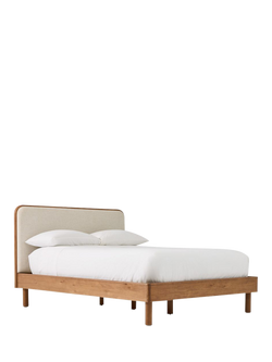 west elm Miles Wood & Upholstered Bed Frame, King Size, Twill Sand/Toasted Oak, Natural Natural
