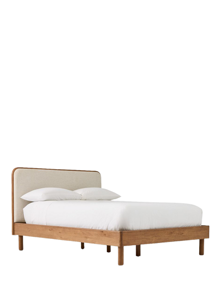 West Elm Miles Wood & Upholstered Bed Frame, Super King Size, Twill Sand/Toasted Oak, Natural Natural