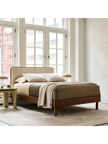 West Elm Miles Wood & Upholstered Bed Frame, Super King Size, Twill Sand/Toasted Oak - view 2, Natural Natural