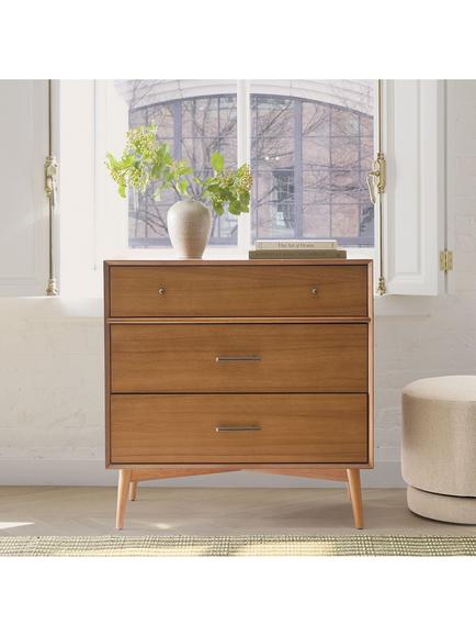 west elm Mid-Century Wood 3 Drawer Chest, Acorn - view 2, Natural Natural