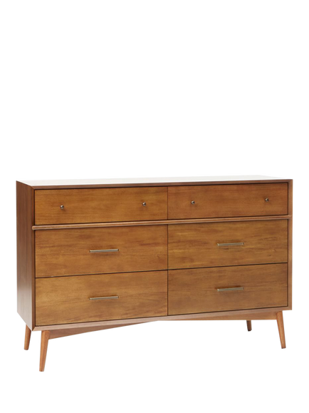 west elm Mid-Century Wood 6 Drawer Chest of Drawers, Acorn, Natural Oatmeal