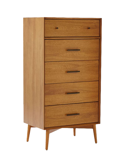 west elm Mid-Century Wood 5 Drawer Chest, Acorn, Natural Natural