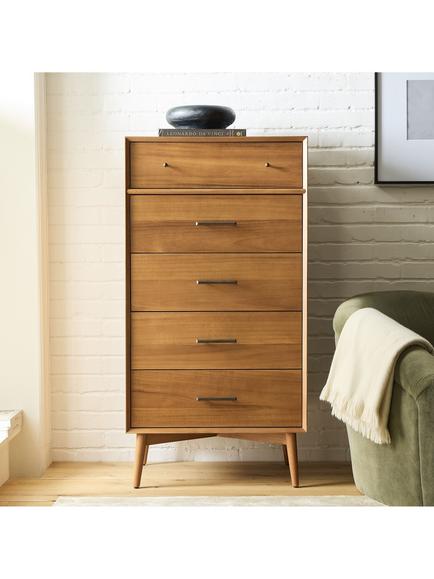west elm Mid-Century Wood 5 Drawer Chest, Acorn - view 2, Natural Natural
