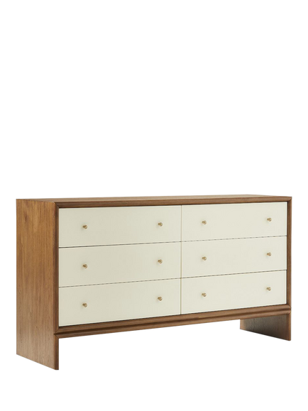 west elm Miles 6 Drawer Chest, Ivory Lacquer/Toasted Oak, Natural Natural