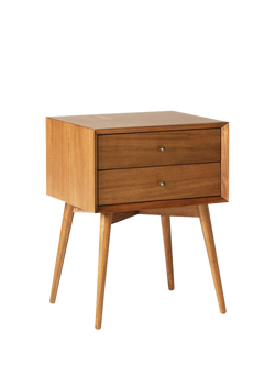 west elm Mid-Century Wood 2 Drawer Bedside Table, Acorn, Natural Natural