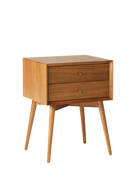 west elm Mid-Century Wood 2 Drawer Bedside Table, Acorn, Natural Natural
