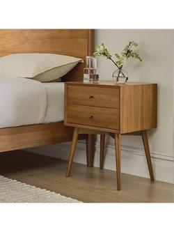west elm Mid-Century Wood 2 Drawer Bedside Table, Acorn - view 2, Natural Natural