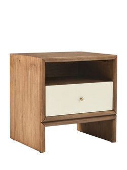 west elm Miles Bedside Table, Ivory Lacquer/Toasted Oak, Natural Oatmeal