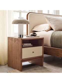 west elm Miles Bedside Table, Ivory Lacquer/Toasted Oak - view 2, Natural Oatmeal