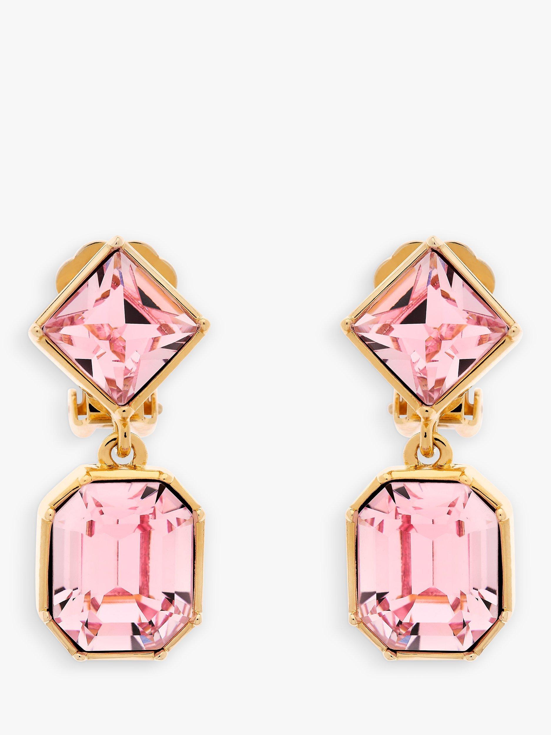 Product image 1 of 3, which shows Emma Holland Rose Crystal Drop Clip-On Earrings, Gold