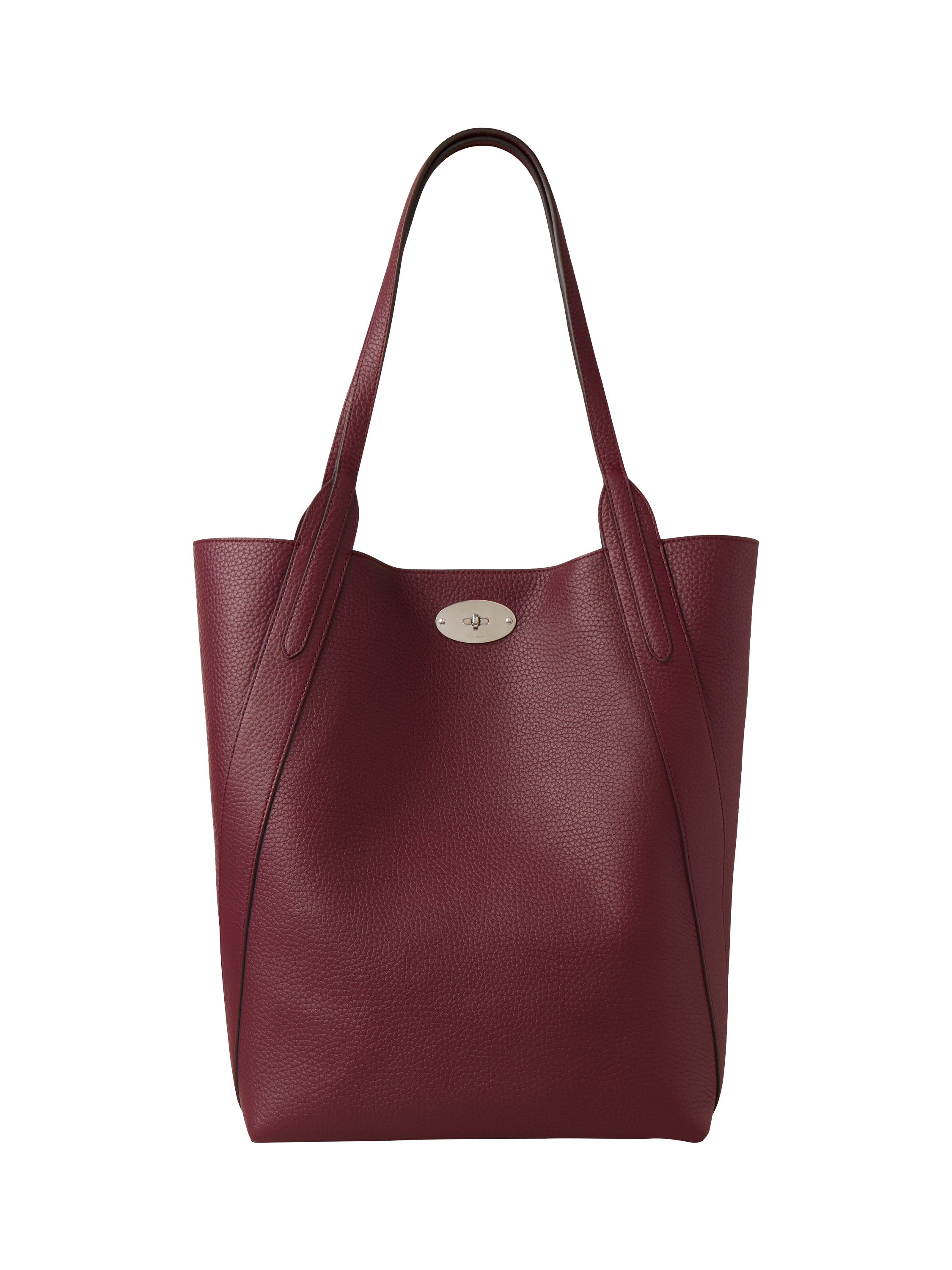 Product image 1 of 6, which shows Mulberry North South Bayswater Heavy Grain Leather Tote Bag, Black Cherry