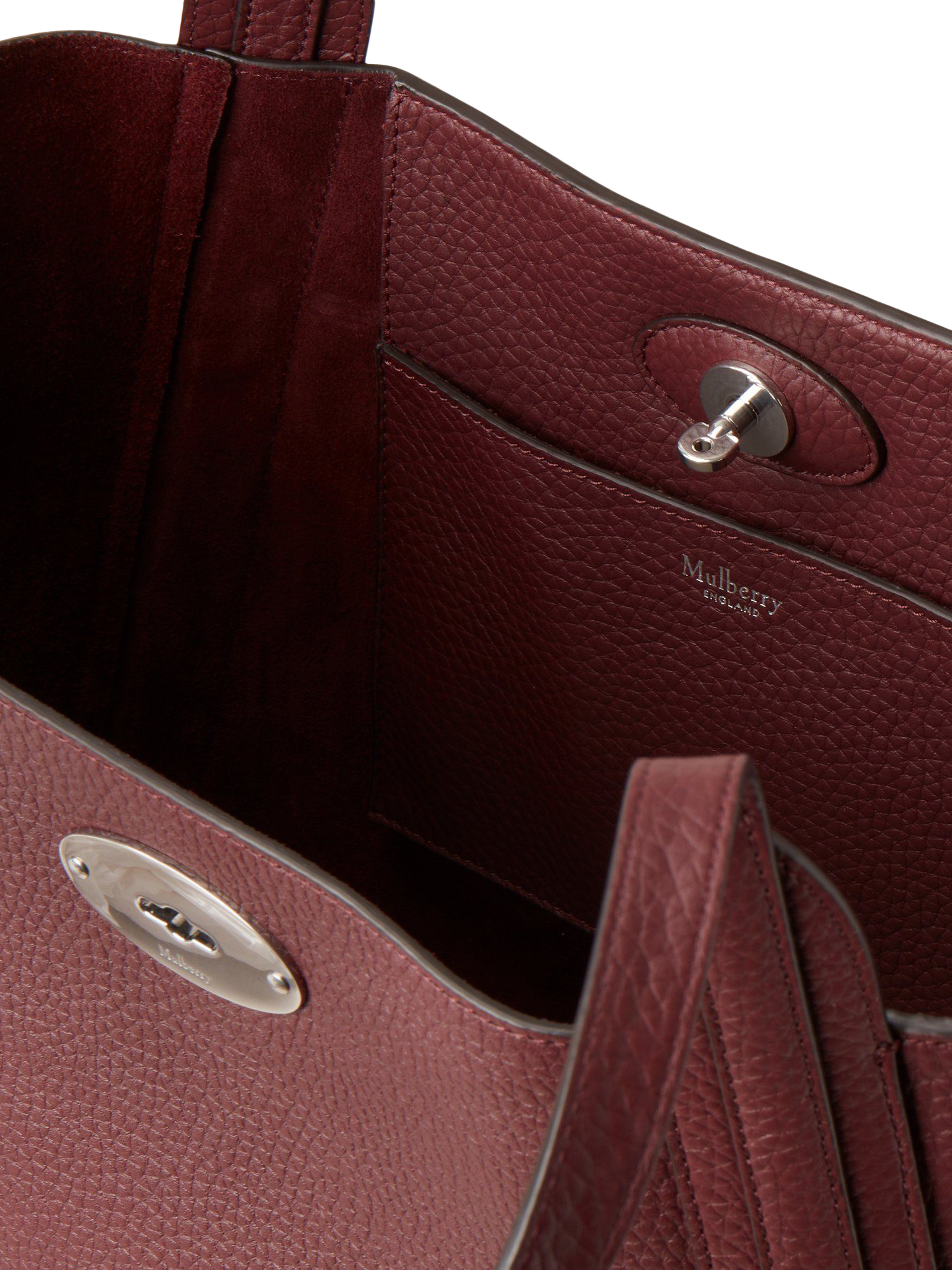 Product image 4 of 6, which shows Mulberry North South Bayswater Heavy Grain Leather Tote Bag, Black Cherry