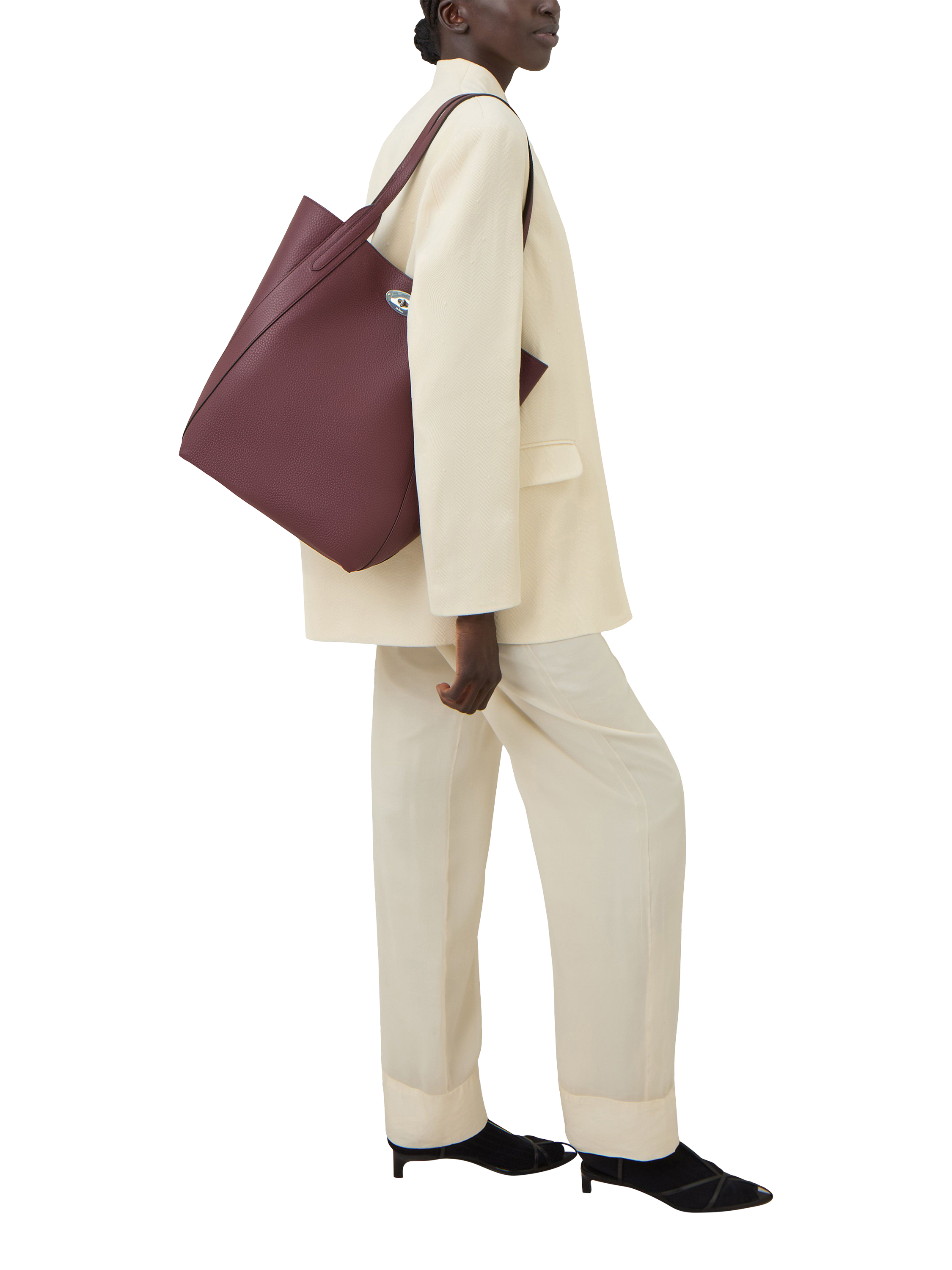 Product image 6 of 6, which shows Mulberry North South Bayswater Heavy Grain Leather Tote Bag, Black Cherry