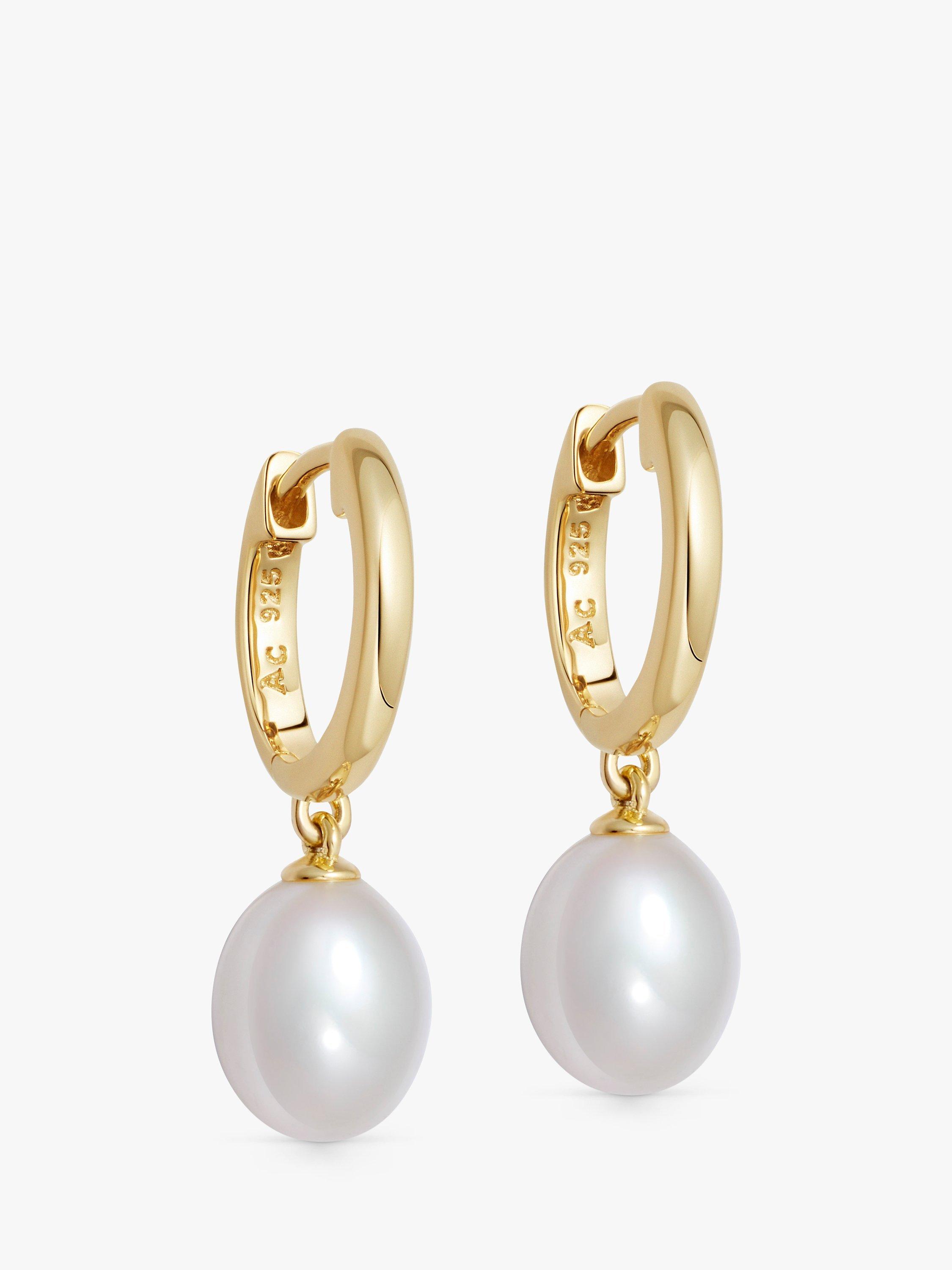 Product image 1 of 2, which shows Astley Clarke Pearl Drop Hoop Earrings, Gold