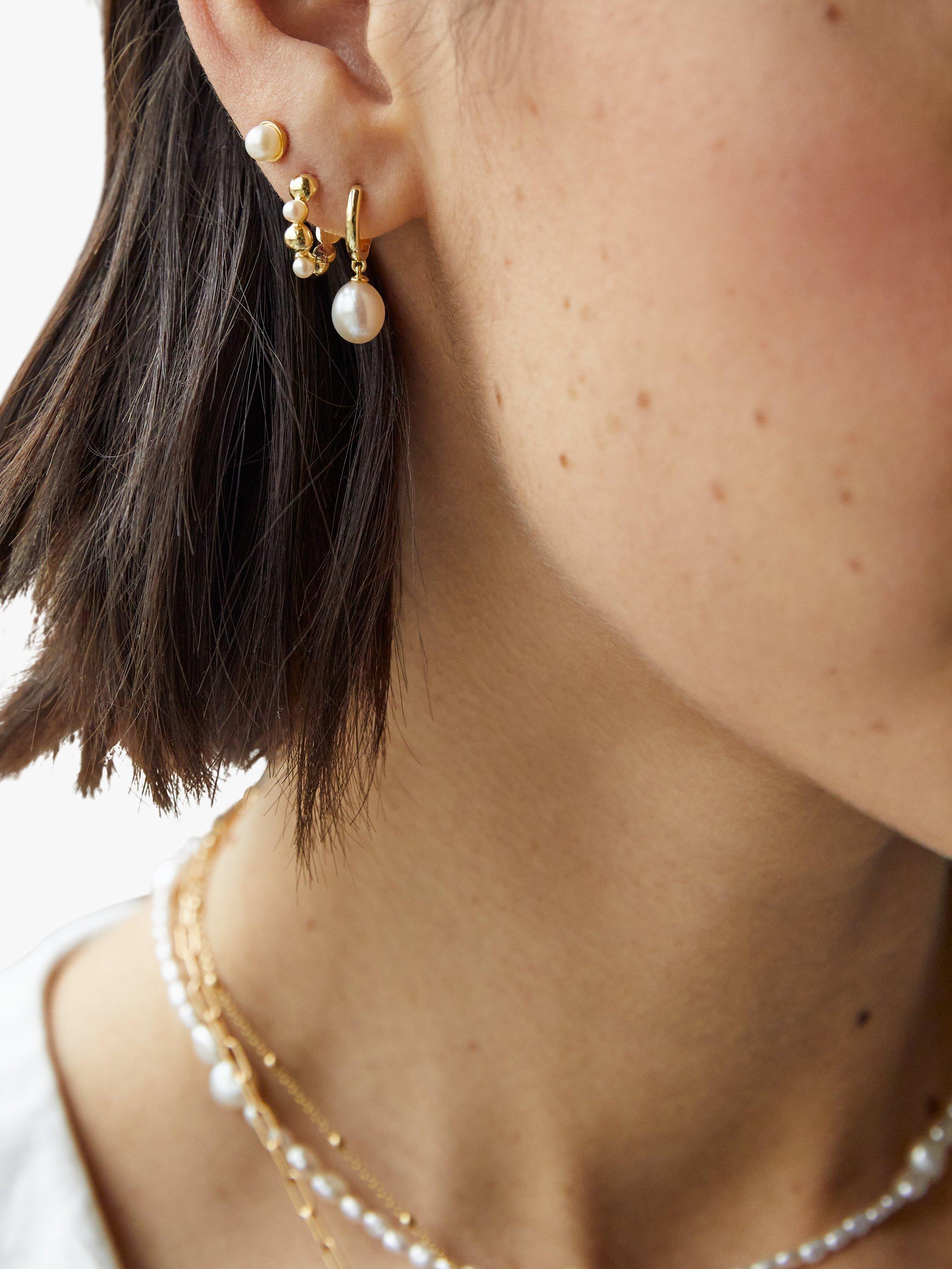 Product image 2 of 2, which shows Astley Clarke Pearl Drop Hoop Earrings, Gold