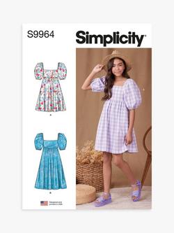 Simplicity Girls' Puff Sleeve Dress Sewing Pattern, S9964, Multi