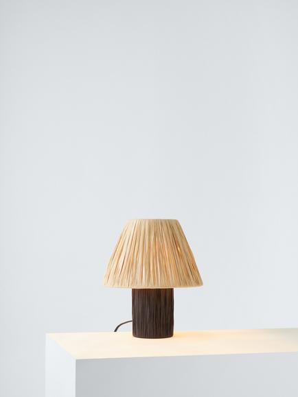 John Lewis Mini Raffia Table Lamp, Black/Natural, 