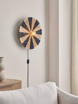 John Lewis Raffia Wall Light, Black/Natural - view 2, Black/Natural