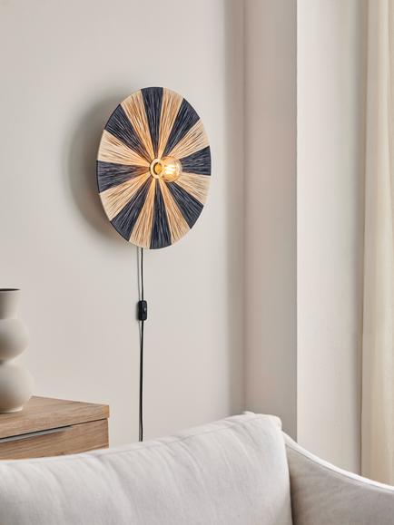 John Lewis Raffia Wall Light, Black/Natural - view 2, Black/Natural
