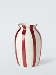 John Lewis Hand Painted Striped Stoneware Vase, H18cm, Red