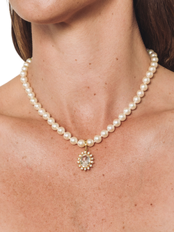 Eclectica Pre-Loved Crystal Pendant and Faux Pearl Collar Necklace - view 2, Cream