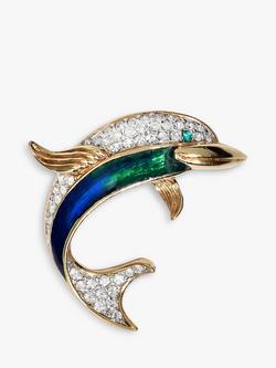 Eclectica Pre-Loved Attwood & Sawyer Enamel Swarovski Crystal Dolphin Brooch, Dated Circa 1980s, Blue