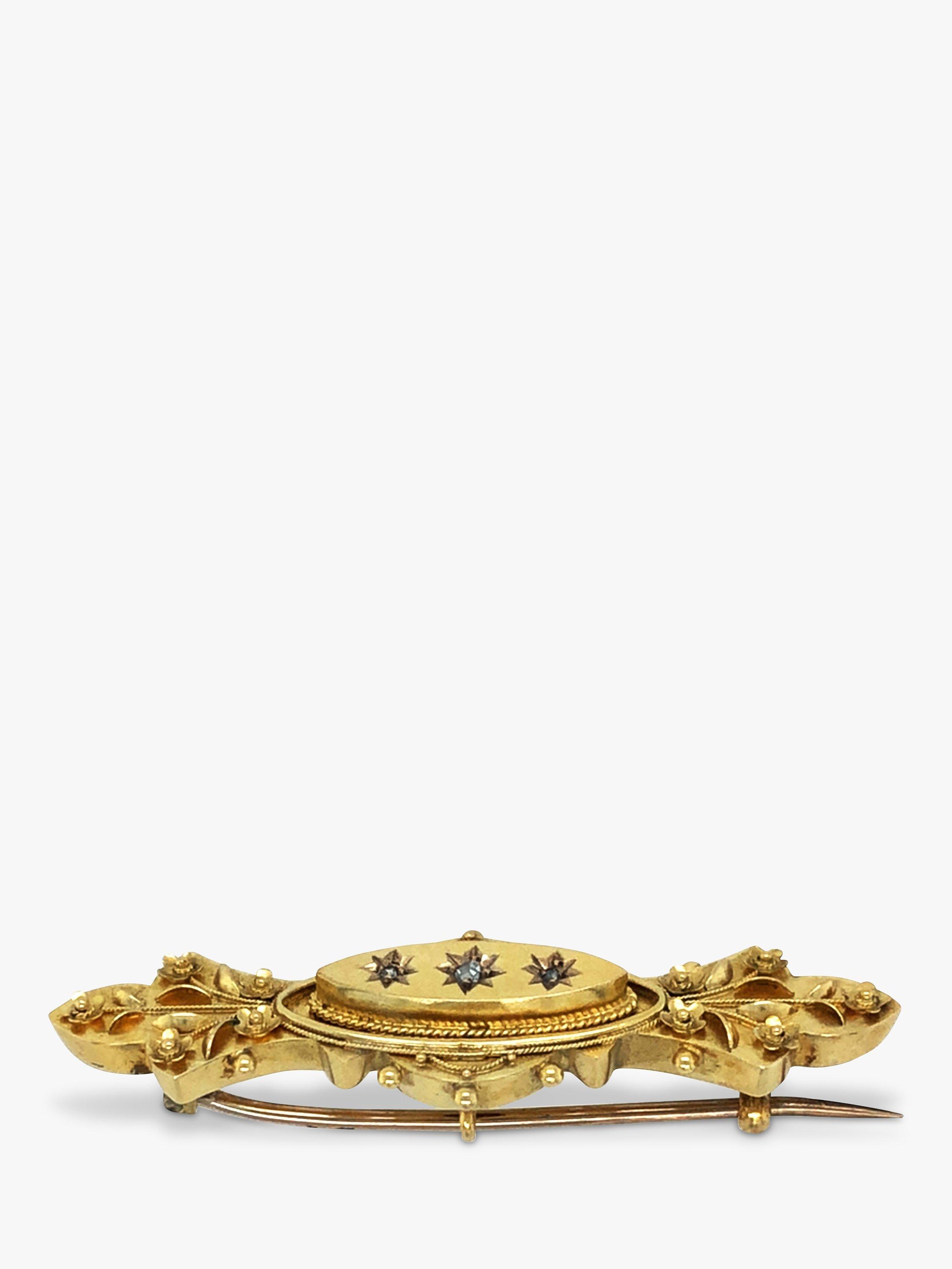 Product image 2 of 5, which shows Vintage Fine Jewellery Pre-Loved 15ct Yellow Gold Stone Diamond Bar Brooch, dated 1890