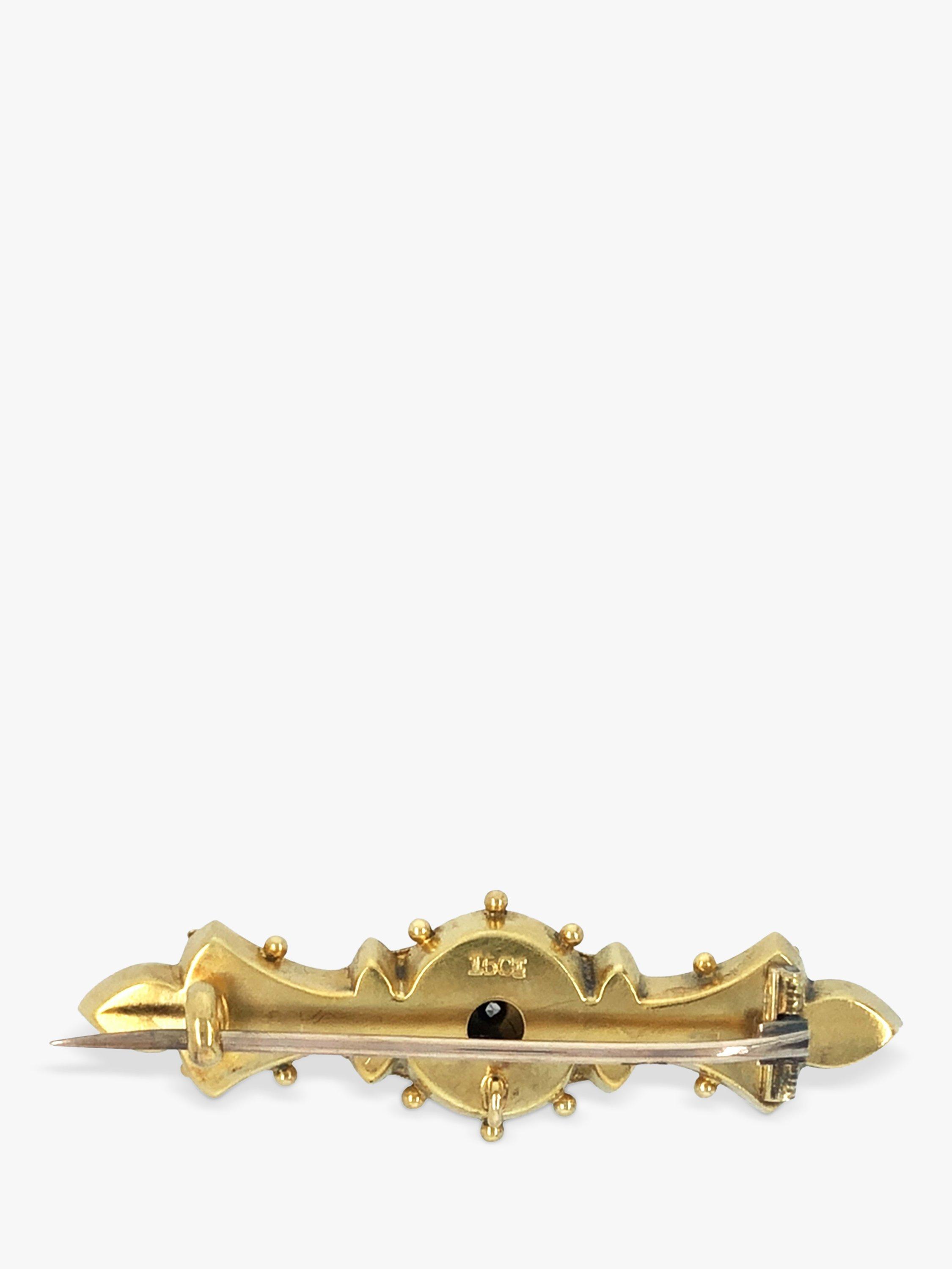 Product image 3 of 5, which shows Vintage Fine Jewellery Pre-Loved 15ct Yellow Gold Stone Diamond Bar Brooch, dated 1890