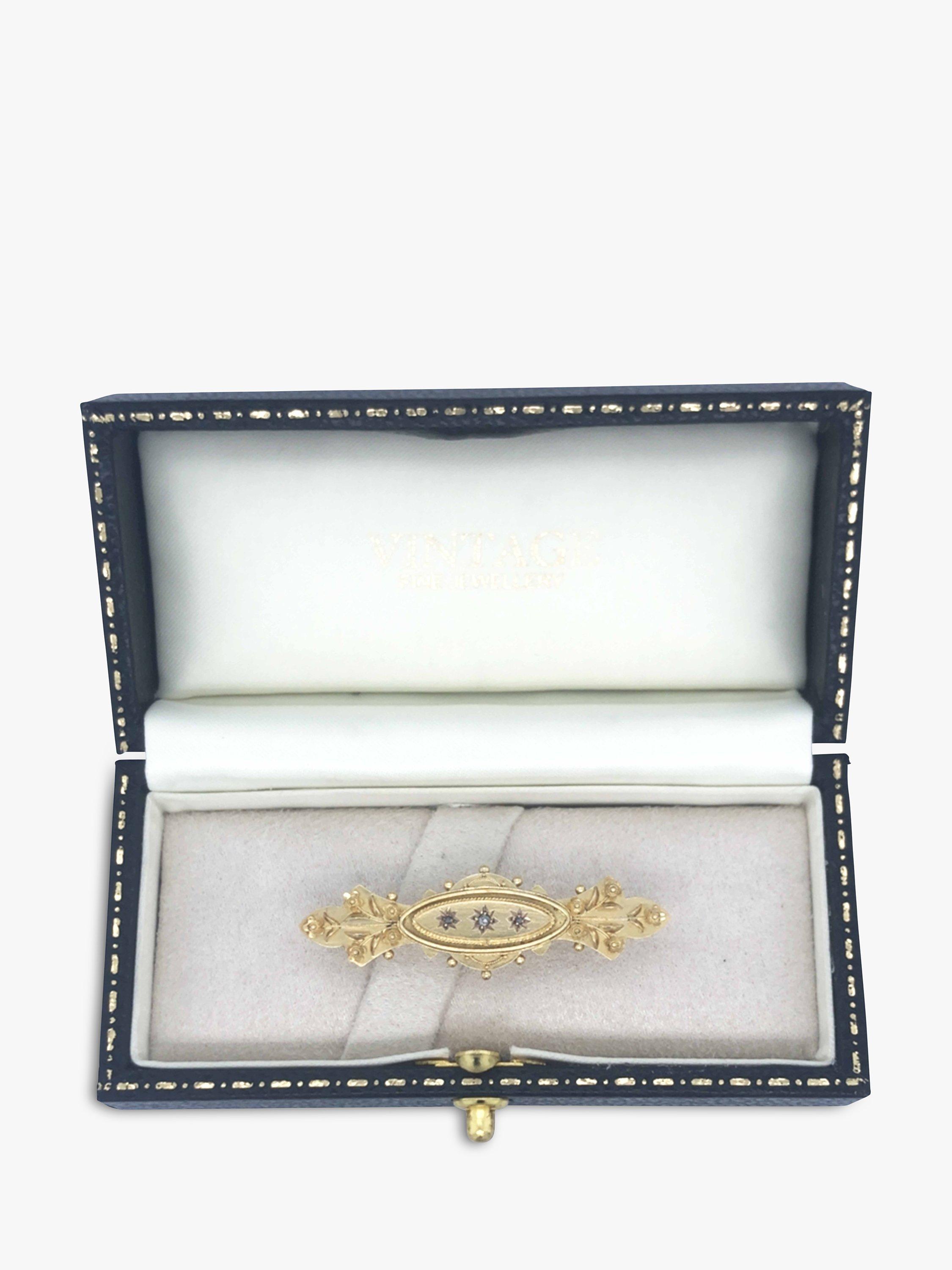 Product image 4 of 5, which shows Vintage Fine Jewellery Pre-Loved 15ct Yellow Gold Stone Diamond Bar Brooch, dated 1890