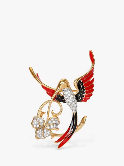 Eclectica Pre-Loved Attwood & Sawyer Swarovski Crystal Hummingbird Brooch, Dated Circa 1980s, Red
